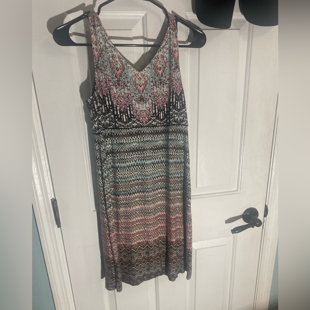 Athleta Pink and Black Patterned Midi Dress